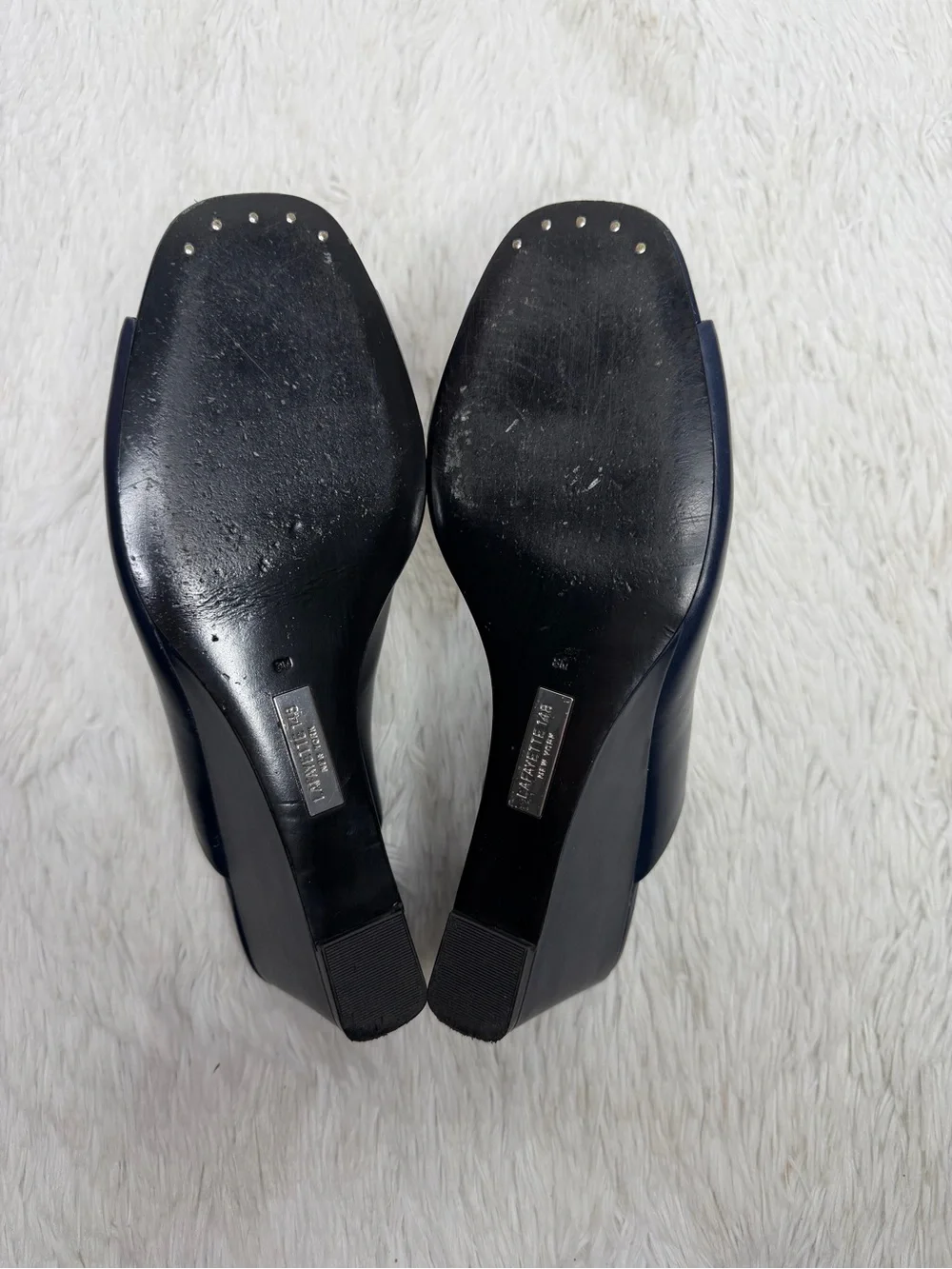 LAFAYETTE 148 / Hayvin navy blue leather slip on wedge mule heels / 8